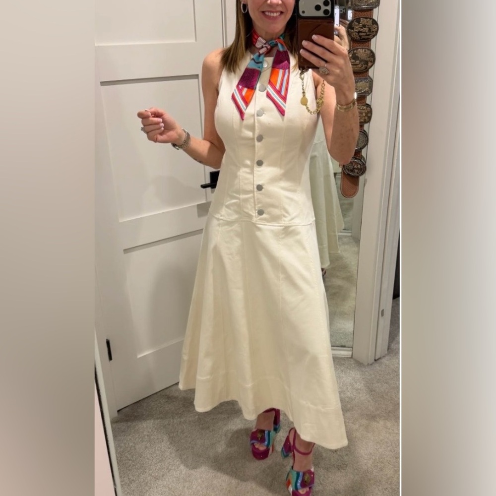Cream Button-Front A-Line Dress